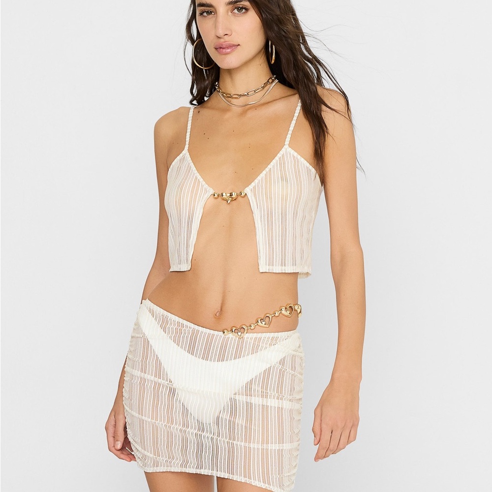 Beach Bunny Cream Sheer Striped Two-Piece Coverup Set